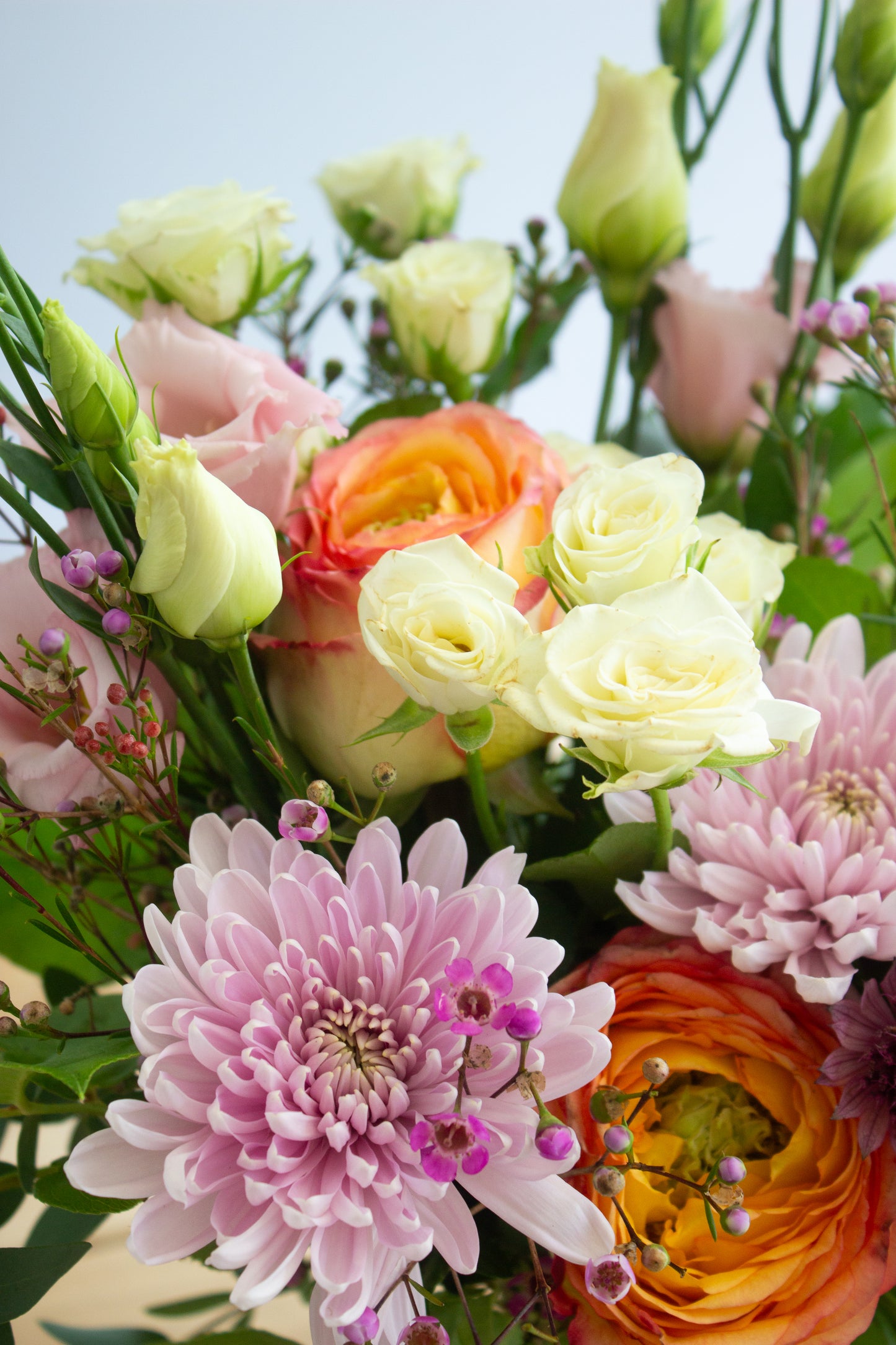 Closeup of white, purple, and green florals. Photography by Vibeke Silverthorne, 2023